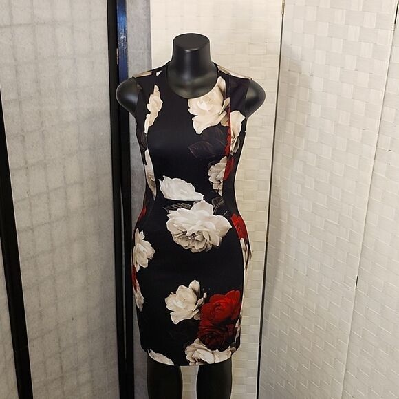 CALVIN KLEIN ROSE ROUND NECK BODYCON DRESS - Picture 4 of 16